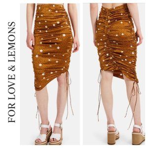 For Love & Lemons Tan Tawney Cheetah Print Satin Skirt